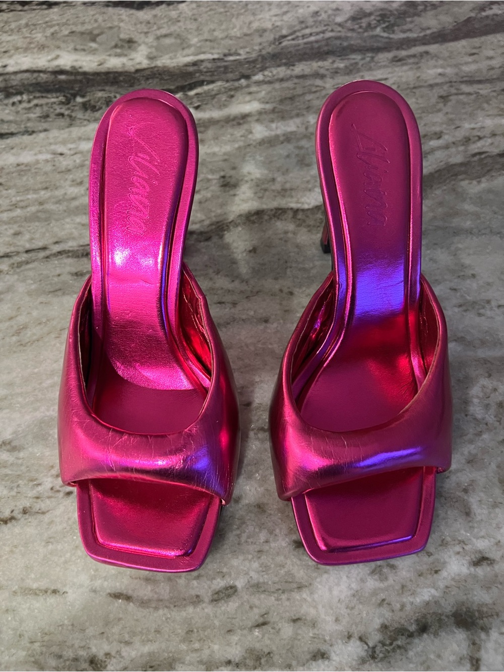 Liliana Y2K puffy Pink metallic square toe heels with 4.5" heel